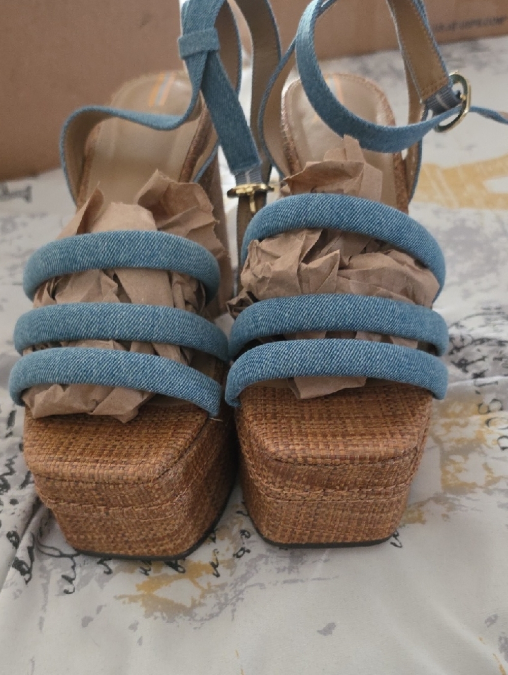 Sam Edelman Blue Strappy Cork Wedge Sandals